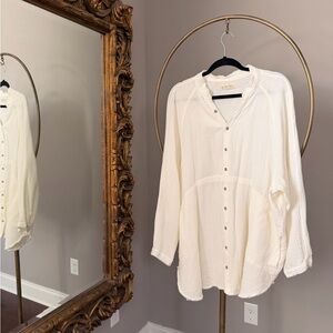 We The Free Lightweight Cream Button-Front Gauze Top